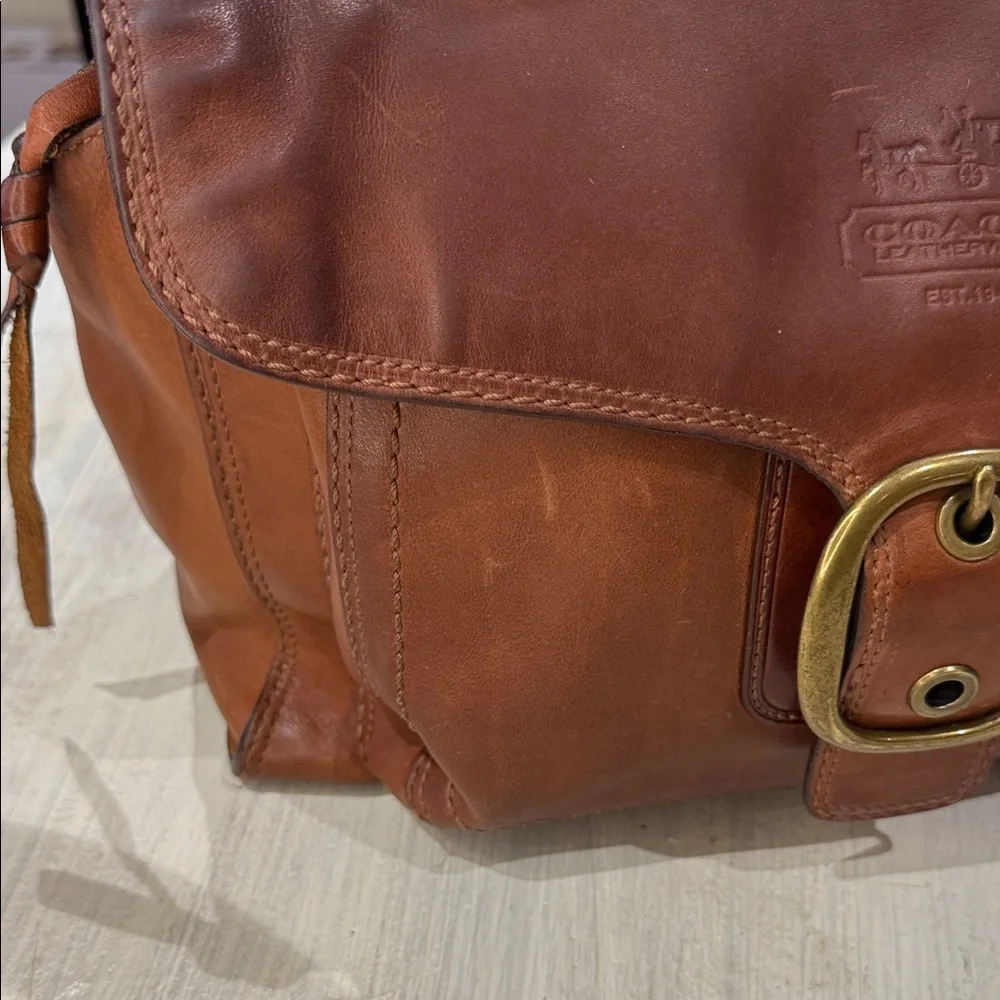 Coach Legacy Bleeker Tattersall Brown Leather Shoulder Bag with Gold Buckle - Picture 4 of 15